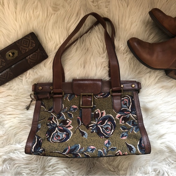 RARE Fossil Re-issue Weekender Satchel in Green Floral Rose - Picture 2 of 13